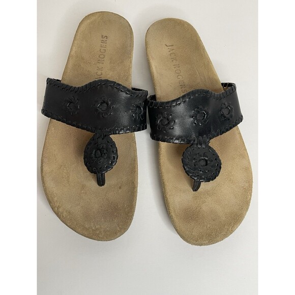 Jack Roger's Black Leather Women's 9.5 Thong Sandals Low Platform Slide On - Picture 7 of 8